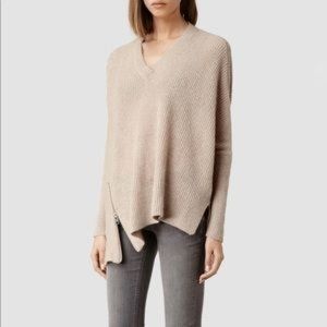 All Saints Beige Able Zip Up Sweater